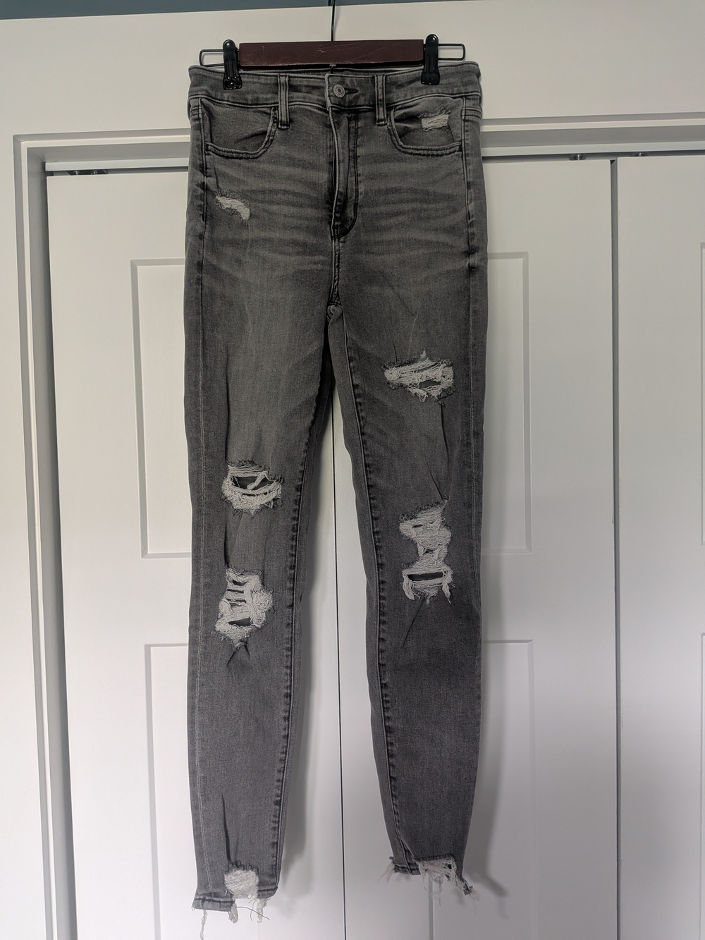 American Eagle Jegging Women's Size 6 Reg Gray Stretch Denim Distressed Skinny